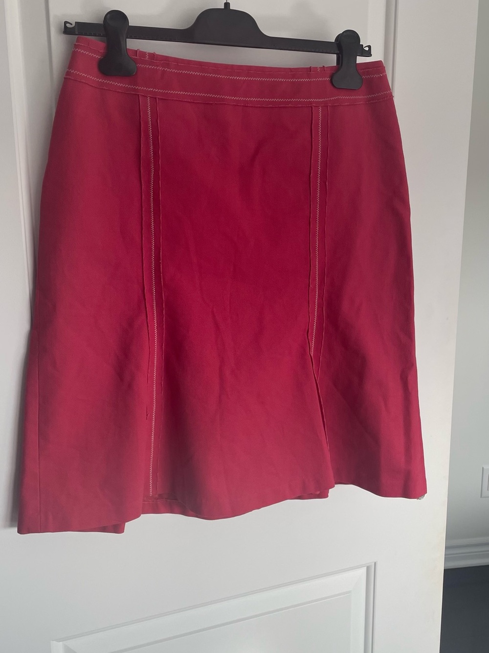 Women's Red A-Line Skirt with Topstitch Detail